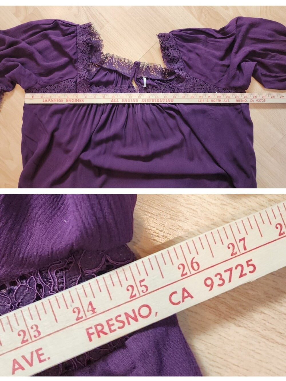 NWT Free People Flutter By Lace Blouse Top Purple Size L Prairie Boho Peasant - Picture 9 of 16